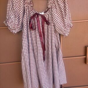 Burgundy and White Gingham Dress with Ribbon soooo cute on!